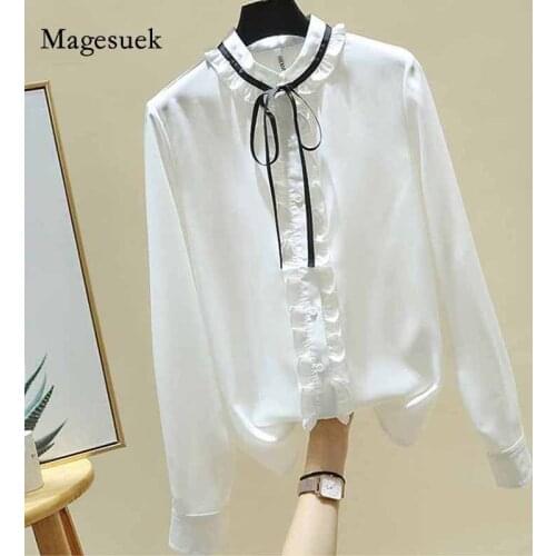 Women O-neck Solid Splicing Cardigan Tops Slim Shirts Early Autumn Long Sleeve Bow Tie Chiffon BlouseBlusas Mujer De Moda 11512