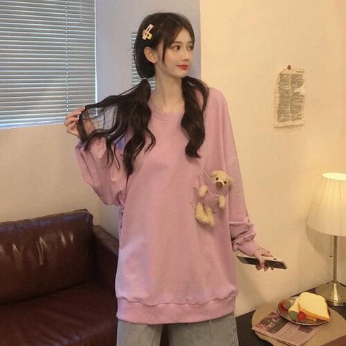 2020 Fashion Harajuku Autumn Winter Hoodies Cute Bear Doll Pullovers Women Fashion Loose Korean Style Sweatshirts Casual Tops