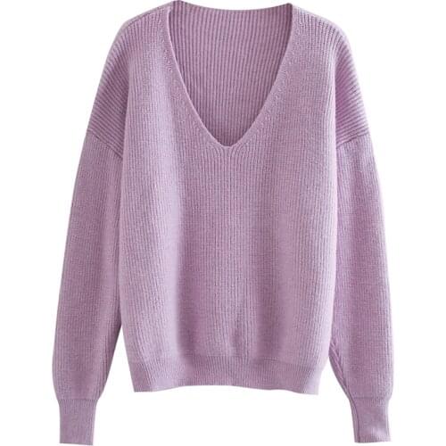 One Shoulder Sweater White Knitter Tops Korean Winter Clothes 2021 Fall Woman Sweater Sexy Loose Deep V-Neck