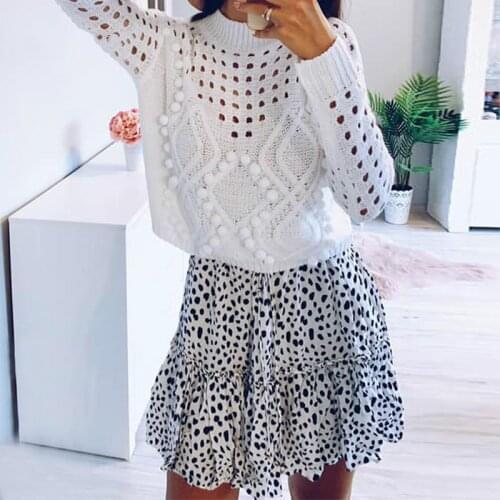 Hollow Out White Sweaters Women Autumn Winter 2019 Turtleneck Long Sleeve Knitted Jumpers Casual Ladies Pullovers Black