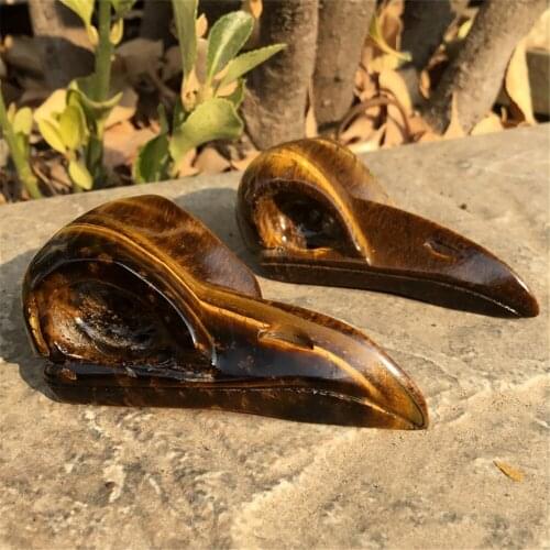 2pcs Natural Stone Carved Tiger Eye Specimen Cute Raven Skull Crystal Figurine Minerals Bird Statue Gifts Ornaments Home Decor