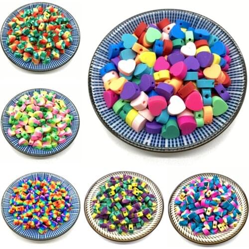 20pcs/lot 10mm Heart shape Beads Polymer Clay Beads Mixed Color Polymer Clay Spacer Beads For Jewelry Making DIY Bracelet #A45a1