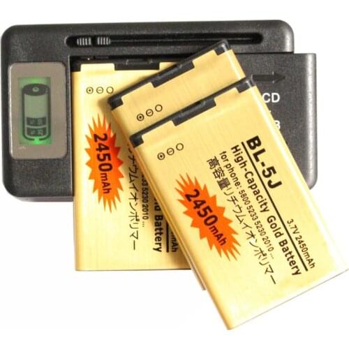 3x 2450mAh BL-5J Gold Replacement Battery + LCD Charger For Nokia 5800 3020 520 526 521 XpressMusic N900 5230 C3 5230c X9 ect