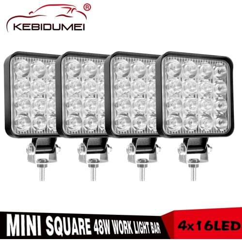 4Pcs 48W Square Bright LED Spotlight Work Light Car SUV Truck Driving Fog Lamp for Car Repairing Camping Hiking Backpacking