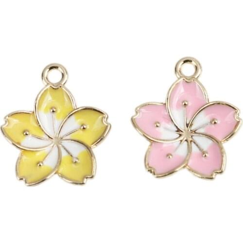 5 PCs DoreenBeads Fashion Japanese Style Pendant Zinc Based Alloy Flower Cat Gold Creamy-White Enamel DIY Charms 16 x 14mm
