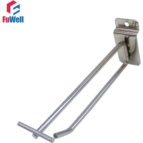 5pcs Slatwall Hooks 150/200/250/300/350mm Supermarket Display Hook Hanger Iron-plated Chrome Display Hooks