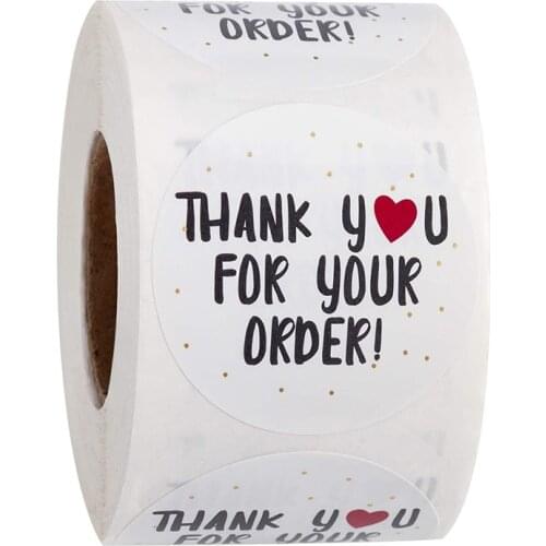 500pcs Round Thank You For Your Order Sticker Heart Thanks For Shopping Small Shop Local Handmade Sticker White Labels Stickers