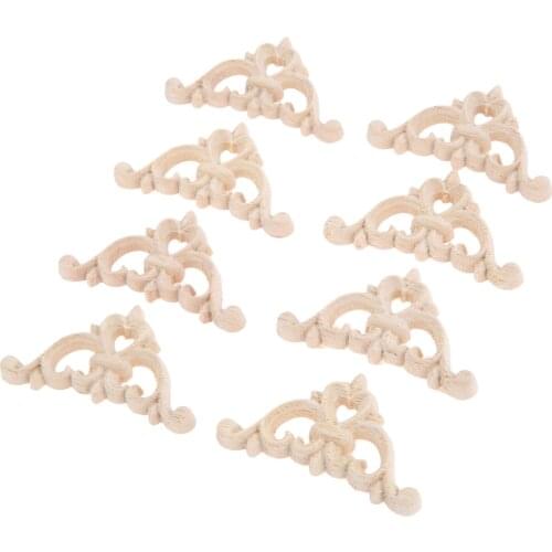 8Pcs Home Decro 4cm Wood Carved Corner Appliques Frame Furniture Wall Doors Woodcarving Decal Decorative Wooden Figurines Crafts