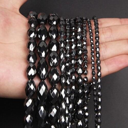 AAA+ Black Hematite Beads Faceted Natural Stone Oval Shape Spacer Loose Bead for jewelry Making DIY Bracelet Necklace 15