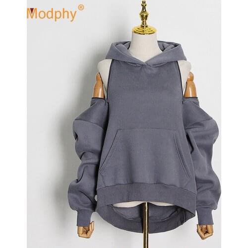 Free Shipping 2020 Autumn Winter Women Hoodies Hollow Fashion Hoody Casual Solid Color Warm Fleece Sweatshirt Hoodies Female