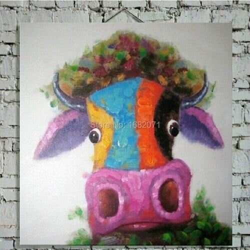 Free Shipping Hand-painted Funny Cow Oil Painting On Canvas Handmade Big Nostrils Funny Cow Oil Painting For Wall Decorative