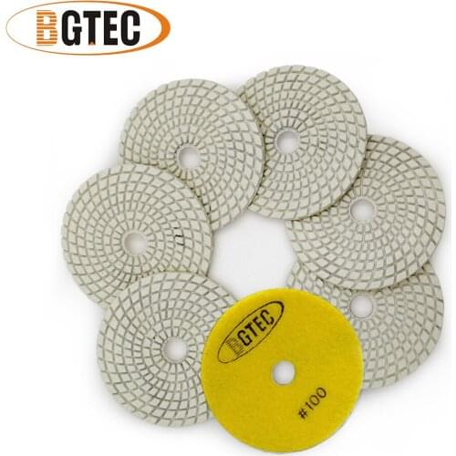 BGTEC 4inch 7pcs #100 Professional diamond flexible polishing pads for granite, marble, ceramic 100mm sanding disc disk