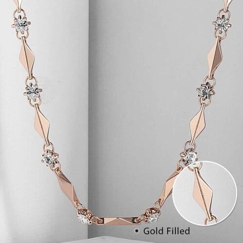 Paved Rhinestones Chain Necklace for Women 585 Rose Gold Filled Womens Necklaces Chains Jewelry Gift for Women 4mm 45cm DGN238