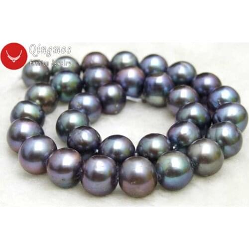 Qingmos 12-13mm Black Pearl Loose Beads for Jewelry Making with Natural Round Freshwater Pearl Beads Strands 14"-lo178 Free Ship