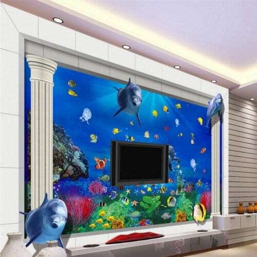 Photo wallpaper modern design 3D stereo custom mural Underwater World Dolphin column TV background wallpaper