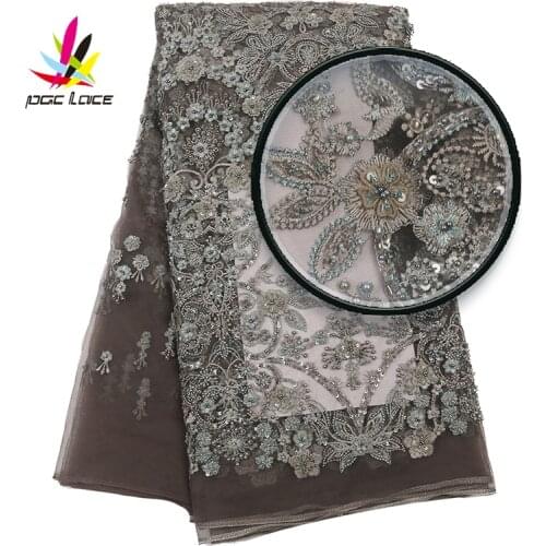 French Glitter Sequin Fabric Handwork Beads Embroidery Net Fabric African Tulle Lace Lace Tissue Wedding Dress