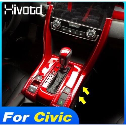 Hivotd Central Control Gear Side Cover Sticker Interior Console Trim Panel Car Accessories Parts For Honda Civic 10th 2016-2021
