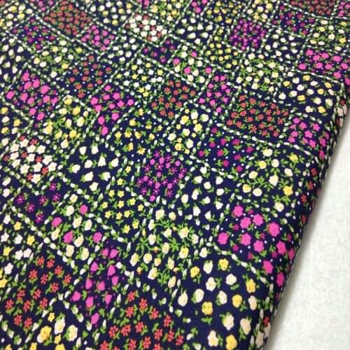 Graceful Navy Blue Flower Checked Printed Cotton Poplin Fabric Floral Poplin Fabric 50x145cm Bedding Cloth Dress Home Decoration