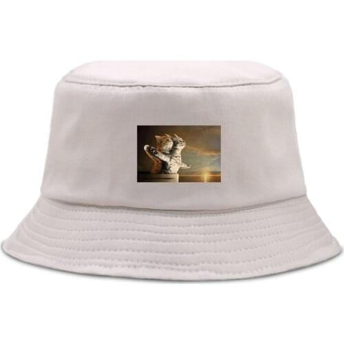 Titanic Cat Harajuku Fishermans Caps Funny Print Casual Panama Cap Outdoor Unisex Beach Sun Hat Foldable Hip Hop Bucket Hats