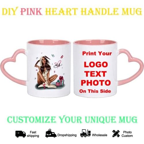 Ceramic Pink heart mug Gift Box Girl DIY photo Coffee mugs cup with customized pictures DIY images print cups KTDZ-RW-004-FA