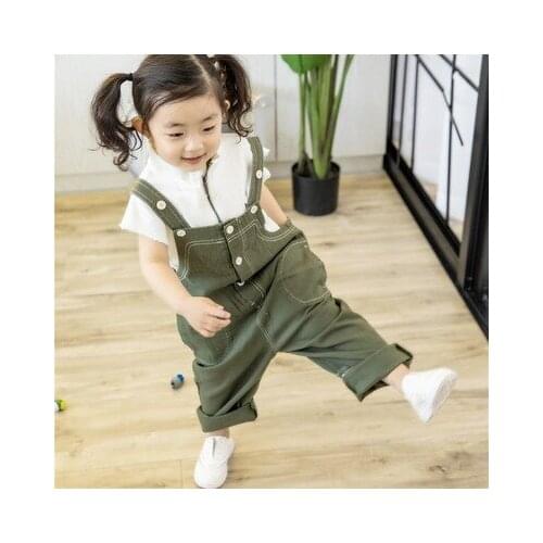 Fashion Childrens Overalls 2019 Autumn New Baby Boys Girls ArmyGreen Casual Suspender Pants Kids Strap Trousers Girls Pants