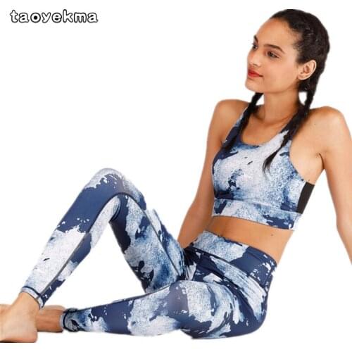 Two Piece Yoga Sets Gym Fitness Sportwear Women Training Running Leggings Jogging Crop Tops Sport Bra & Tight Workout Suit