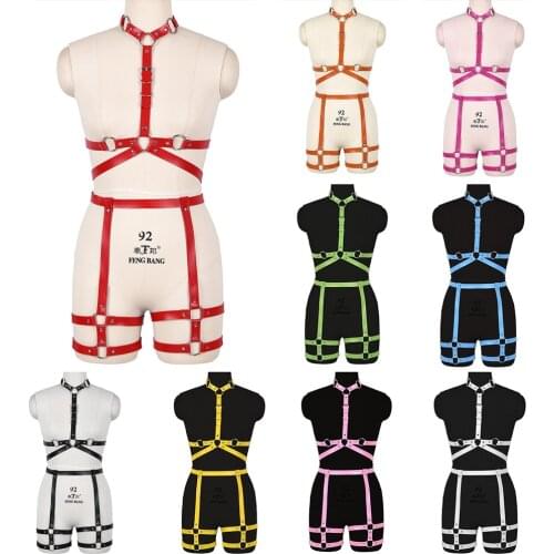 Body Belt Lingerie Set PU Leather Harajuku Bondage Dance Rave Wear Sexy Plus Size Harness Fashion Bra Caged Bralette Garter Belt