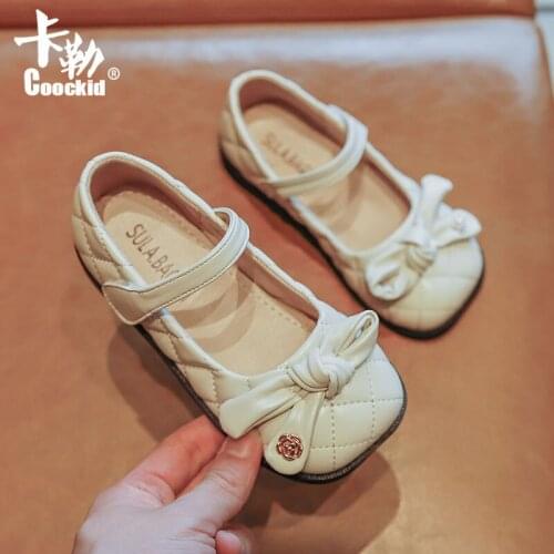 Girls' Leather Shoes 2021 Spring and Autumn New Korean Soft-soled Bow Princess Shoes Childrens Student Shoes Flats for Wedding