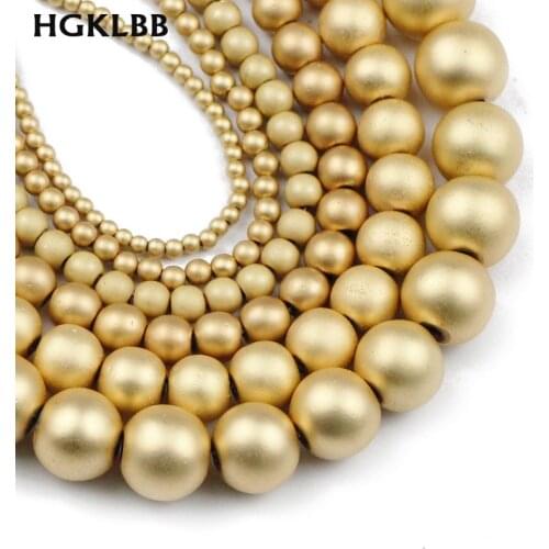 HGKLBB Natural Matte KC Gold Hematite Stone Round Spacer Loose Beads For Jewelry Making Diy bracelet Accessories 2/3/4/6/8/10mm