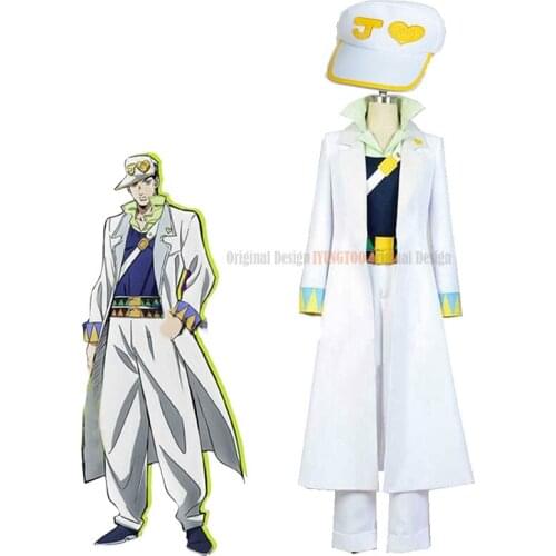 Kujo Jotaro Cosplay Costumes JOJOs Bizarre Adventure Golden Wind Kuujou Joutarou Costume White Cloak Uniform Suits and Hat