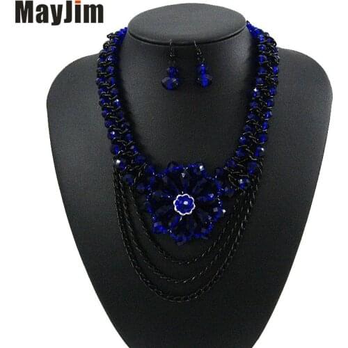 Statement necklace fashion jewelry sets Handmade beads chain crystal flowers jewelry sets earrings dubai Vintages Accessories