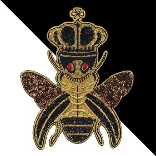 Fashion Sequin Crown Bee Patch Fashion Embroidery Sew on Patches for Clothing Jacket Applique DIY Accessories