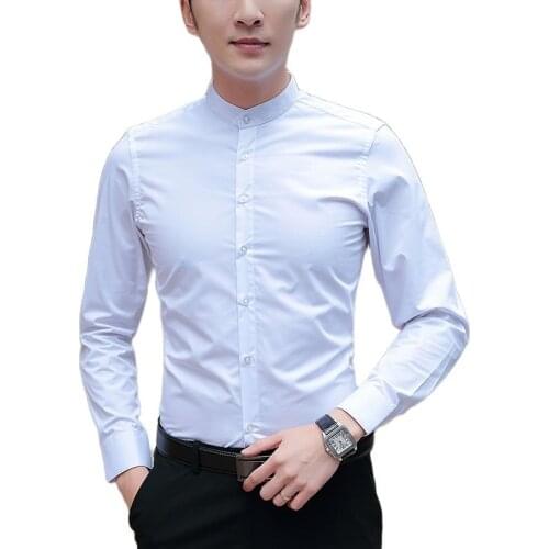 Brand 2021 New Men Shirts Business Long Sleeve Stand Collar Cotton Male Shirt Slim Fit Popular Designs Mens Fahion M-5XL