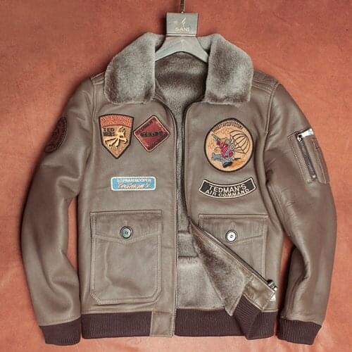 Popular 100% Real sheepskin coat flying Warm Wear Real shearling fur Jacket Handsome Male Clothing genuine Leather coat Outwear