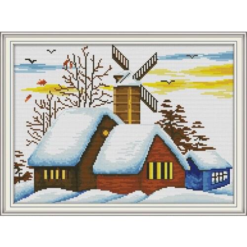 Landscape series cross stitch kit winter small house snow scene 14ct 11ct canvas white cloth printed cloth needlework DIY embroi