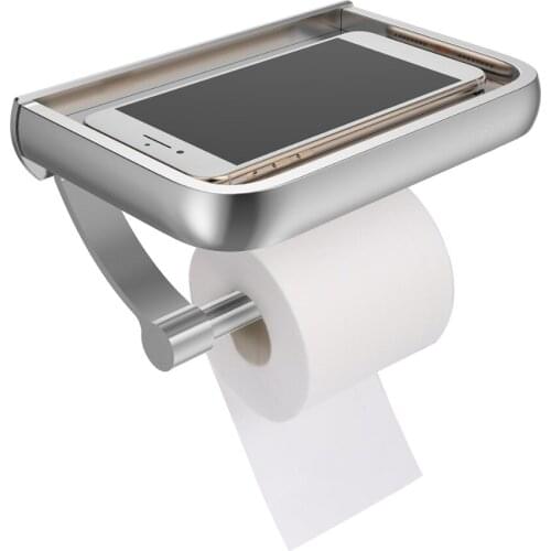 Wall Mount Toilet Paper Holder Aluminum Tissue Paper Holder Toilet Roll Dispenser With Storage Shelf For Bathroom Restroom