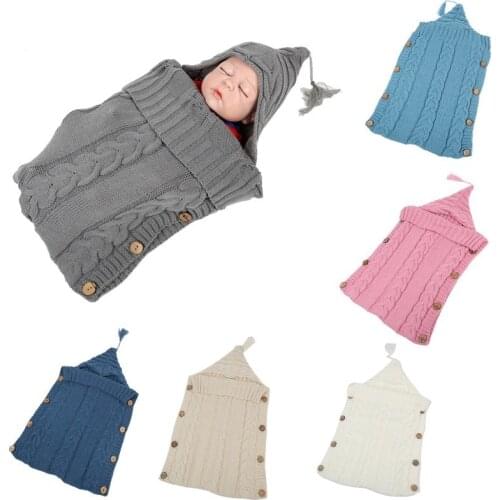 Newborn Baby Swaddling Stroller Wrap Winter Warm Sleeping Bags Infant Button Knit Swaddle Wrap Toddler Blanket Sleeping Bags