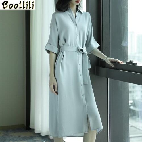 Boollili Real Silk Dress Women Spring Summer Dress Korean Office Lady Beach Dress Elegant Party Dresses Woman Vestidos Mujer