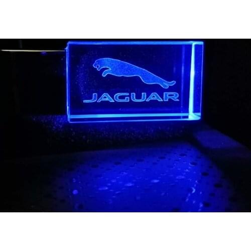 Crystal glass JAGUAR Logo Drive Can customize the logo usb flash drive 8GB 16GB 32GB 64GB LED lights USB Flash Memory Drive