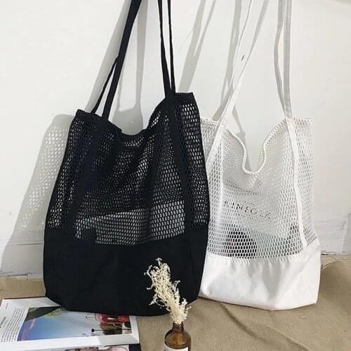 Mesh Hollow Out Tote Bag Women 2021 Trendy Womens Handbag Sandy Beach Shoulder Bag Large Capacity Canvas Shoping Girl Tote sac