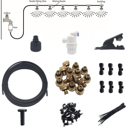 DIY Misting Cooling System 9M misting kits with 11pcs mist nozzles and nozzle fittings