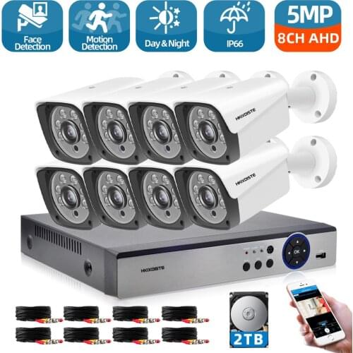 Face Detection 8CH 5MP HD CCTV Camera System AHD DVR Kit 8PCS 5MP IR Night Outdoor Security Camera P2P Video Surveillance Kit