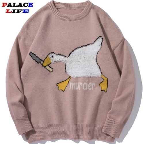 Men Streetwear Sweater Spoof Duck Pattern Knitted Sweater 2021 Autumn Fashion Harajuku Cotton Casual Pullover Sweater Tops