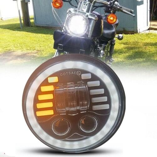 DOT Projector DRL Turn Signal 5-3/4" 5.75 Inch LED Headlight For Dyna Super Low XL883L Super Glide FXD 65W