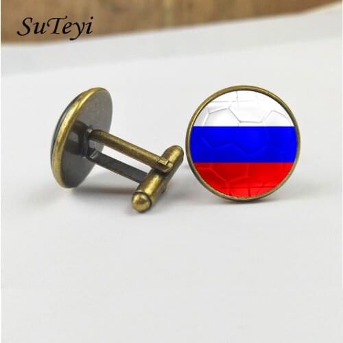 Vintage Russia National Flag Glass Men Cufflinks Handmade Round Glass Dome Cabochon Cuff Links Jewelry