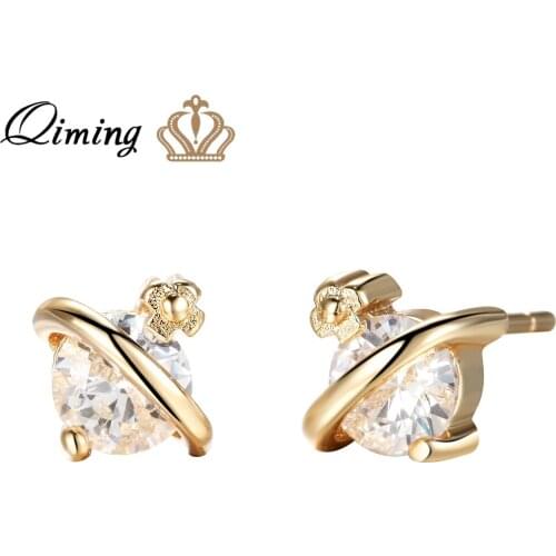 QIMING Space Planet Vintage Gold Earrings For Women Tiny CZ Stone Crystal Earrings Wholesale Wedding Jewelry Accessories