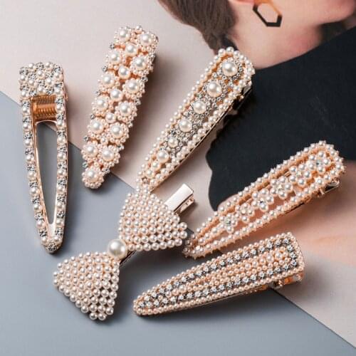 New 1-6 Pieces / Set Simple Geometry Metal Hairpin Handmade Crystal Pearl Lady Hairpin Hairpin Fashion Girl Headdress Hairpin