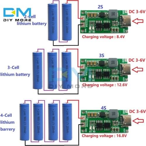 Multi-Cell 2S 3S 4S Type-C To 8.4V 12.6V 16.8V Step-Up Boost LiPo Polymer Li-Ion Charger 7.4V 11.1V 14.8V 18650 Lithium Battery