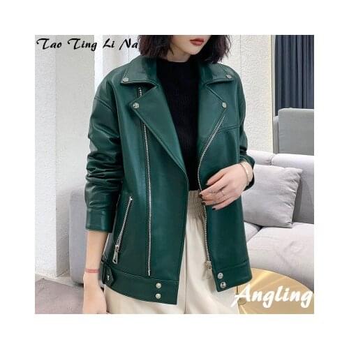 Tao Ting Li Na Genuine Sheep Leather Jacket Women New Loose Real Leather Locomotive Jacket R5