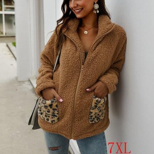 2020 winter plus size womens jacket 3XL-7XL thick fashion womens lapel zipper leopard pocket casual jacket